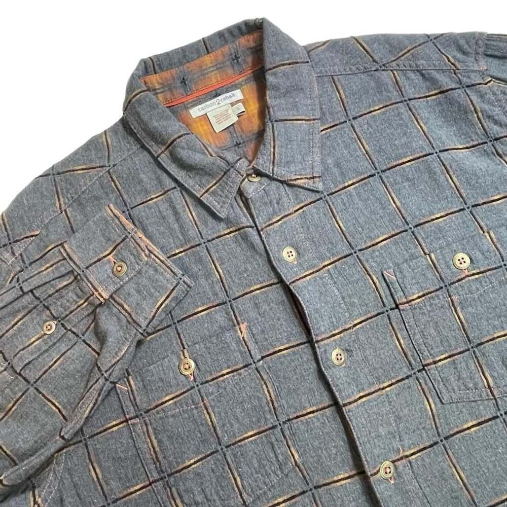 Carbon2Cobalt Gray Checkered Button Down Flannel Long Sleeve Shirt Men's Size L